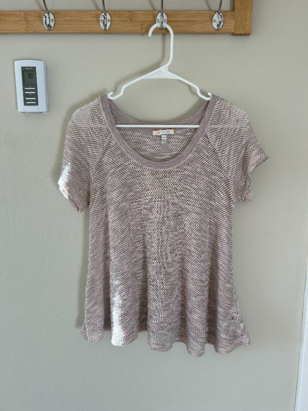 Eri + Ali Anthropologie Knit Top | Sheer Pink Gray | Size XS (Oversized)